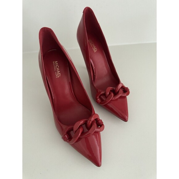 MICHAEL KORS Scarlett Chain Link Leather Pump red Size 6 - Picture 12 of 16
